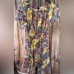 Umgee Floral High-Low Dress in Gray, Mustard & Mauve